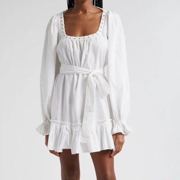NWT Ramy Brook “Kayleigh” long sleeve white cotton mini dress Size M - Picture 2 of 13